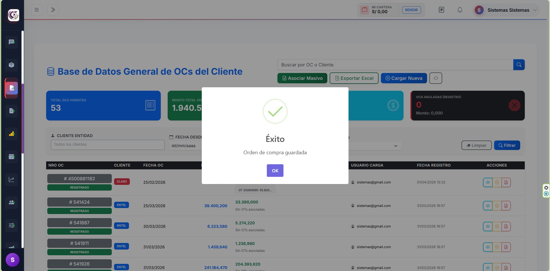 Confirmación de registro