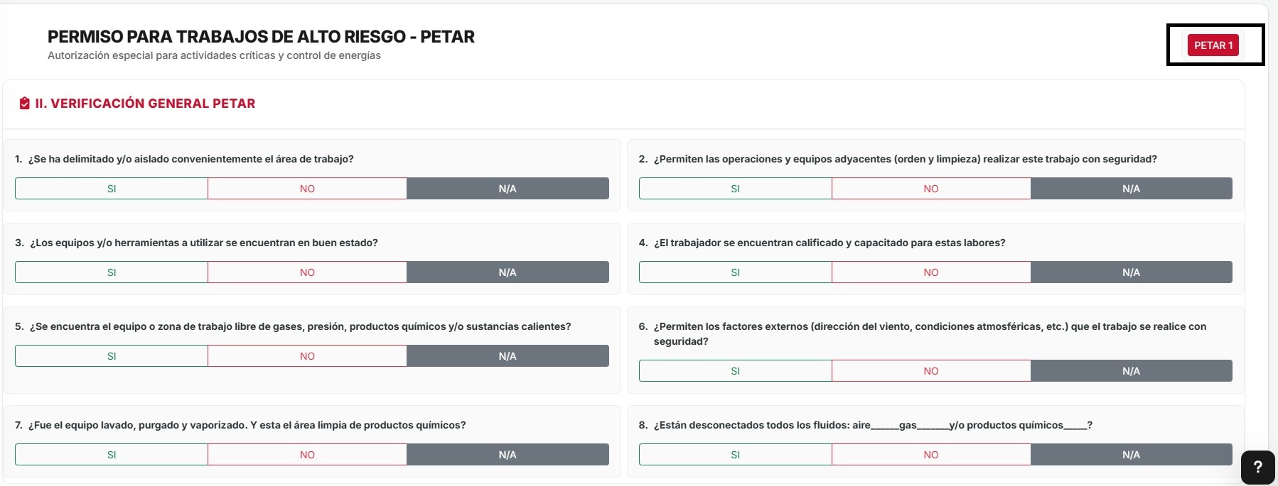 Verificación PETAR