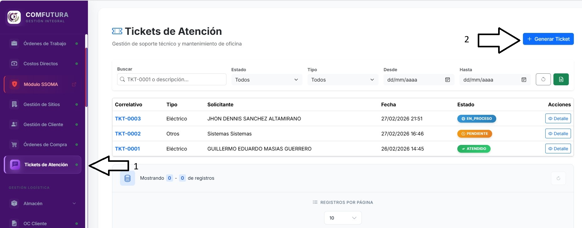 Crear ticket